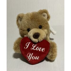 Vtg 1994 Petting Zoo Angel Bear Plush Stuffed Animal White Wings Red Heart EUC